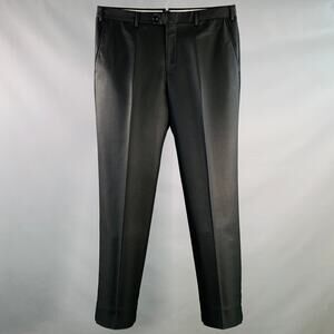 PAL ZILERI Size L Black Wool Silk Flat Front Zip Fly Dress Pants